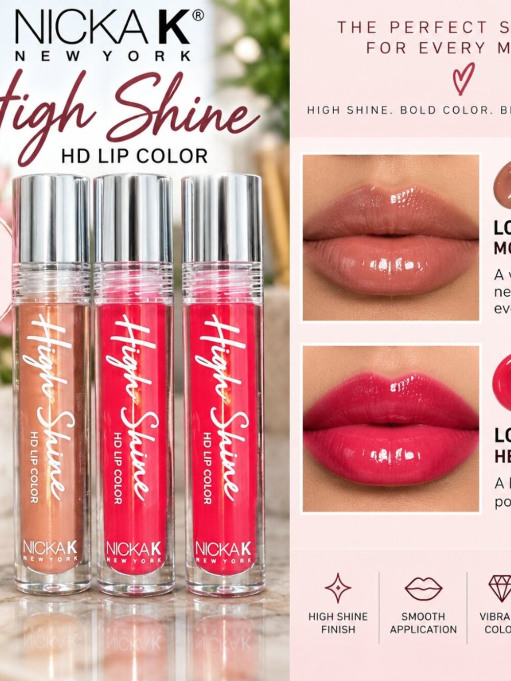 Nicka K New York High Shine HD Lip Color – 3 Piece Bundle